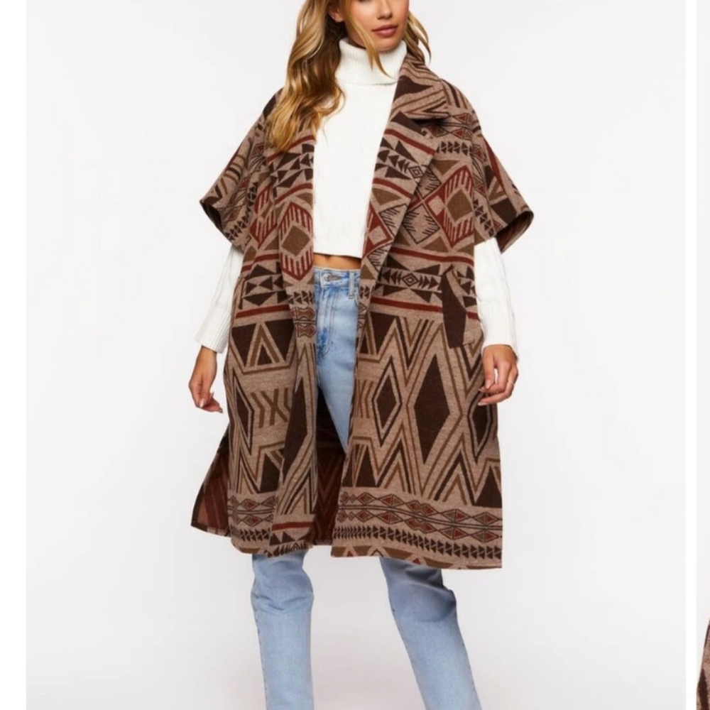Forever 21 Geo print open front poncho